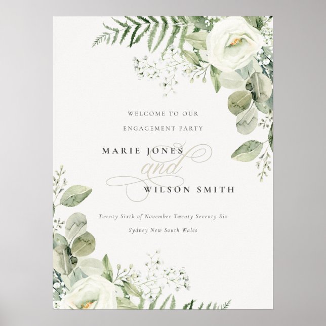 Fern Eucalyptus Greenery Fauna Engagement Welcome Poster (Front)