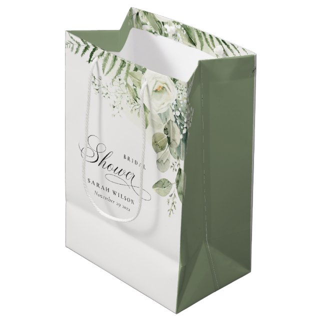 Fern Eucalyptus Greenery Foliage Bridal Shower Medium Gift Bag (Front Angled)