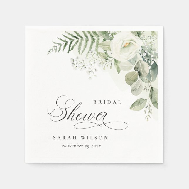 Fern Eucalyptus Greenery Foliage Bridal Shower  Napkin (Front)