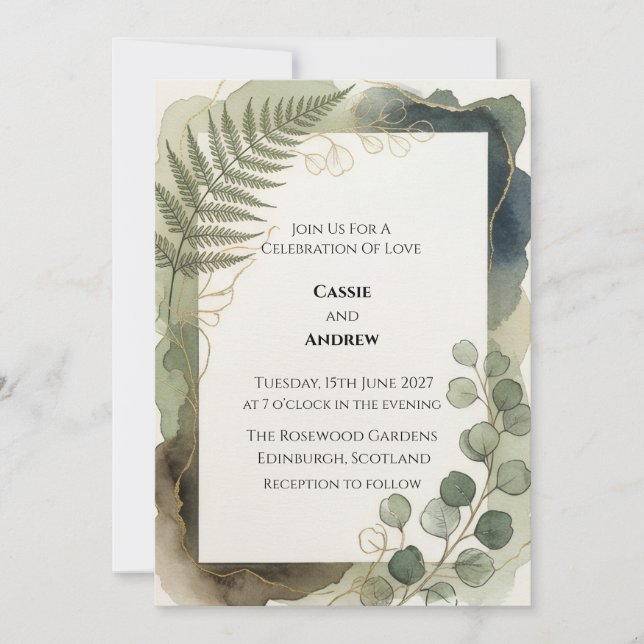 Fern Eucalyptus Greenery Wedding Invitation (Front)