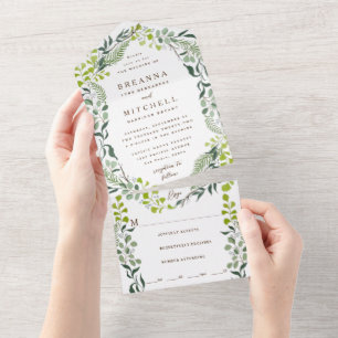 Fern Eucalyptus Hand-Drawn Greenery Wedding All In One Invitation