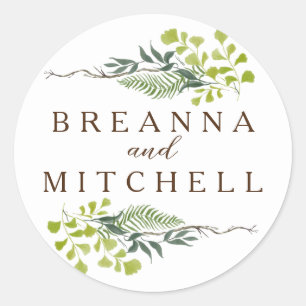 Fern Eucalyptus Hand-Drawn Greenery Wedding Classic Round Sticker