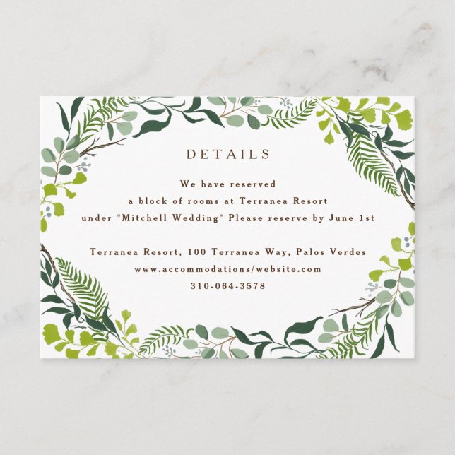Fern Eucalyptus Hand-Drawn Greenery Wedding Enclosure Card (Front)