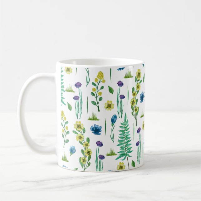 Fern Flowers Seamless Nature Pattern Coffee Mug (Left)