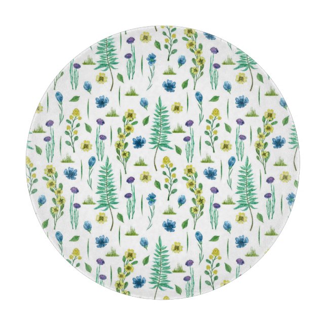 Fern Flowers Seamless Nature Pattern Cutting Board (Front)