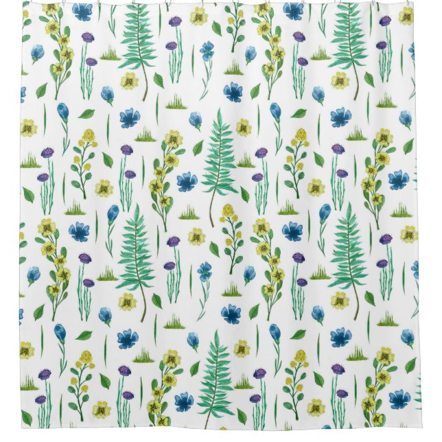 Fern Flowers Seamless Nature Pattern Shower Curtain (Front)