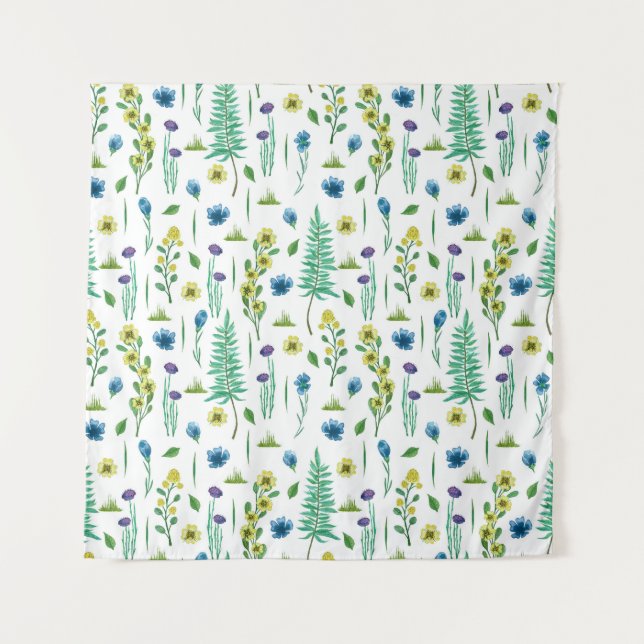 Fern Flowers Seamless Nature Pattern Tapestry (Front)