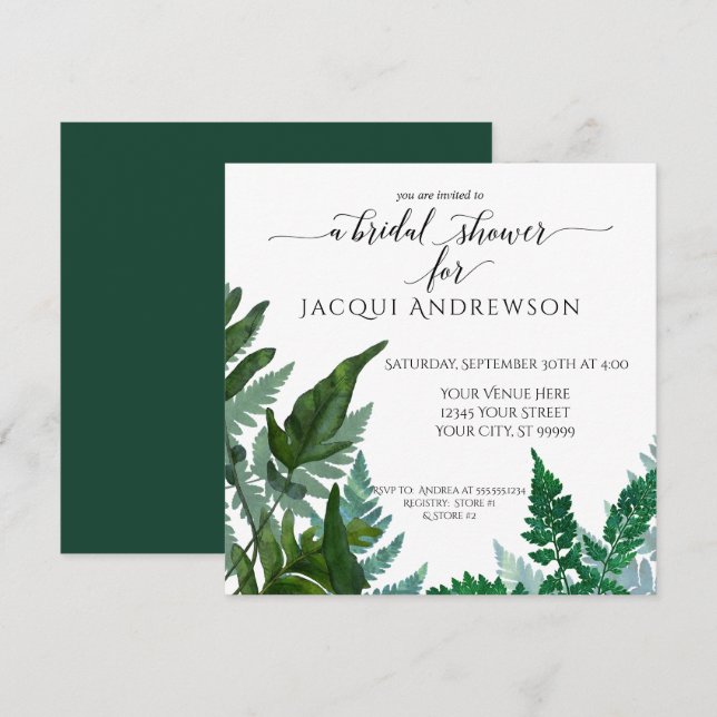 Fern Foliage Botanical Bridal Shower | Square Invitation (Front/Back)