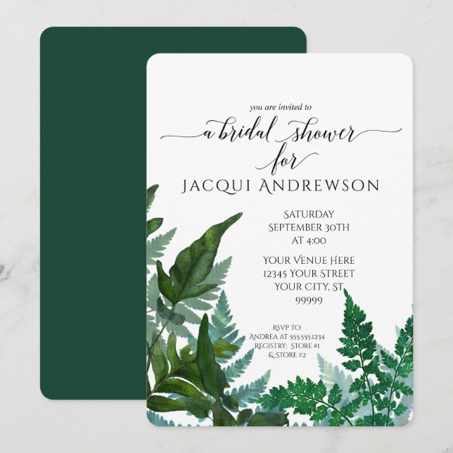 Fern Foliage Forest Botanical Bridal Shower Invitation (Front/Back)
