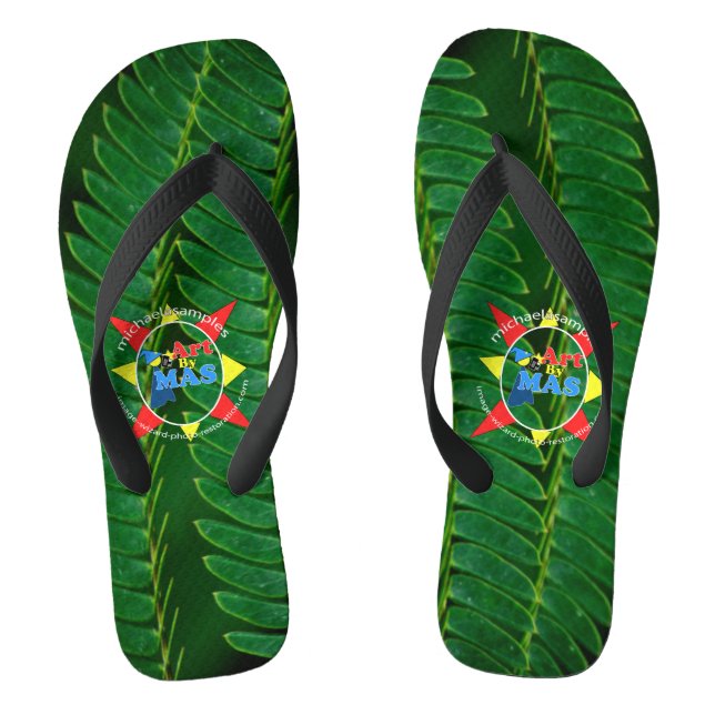  Fern Foliage with Art By MAS logo. Flip Flops (Footbed)