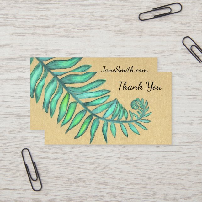 Fern Frond Botanical Ferns Palm Beige Leaf Business Card (Front/Back In Situ)