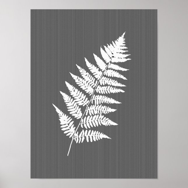 Fern Frond, White on Charcoal Grey / Grey Poster (Front)