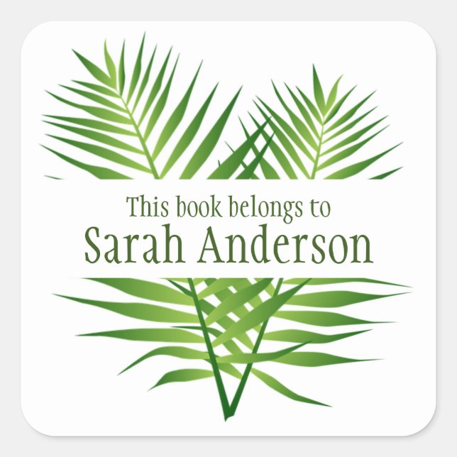 Fern Fronds Design Bookplate Sticker (Front)
