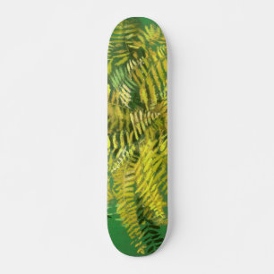 Fern, fronds, floral, green golden yellow greenery skateboard