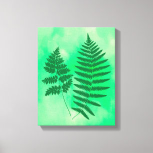 Fern Fronds, Green on a Watercolor Background Canv Canvas Print