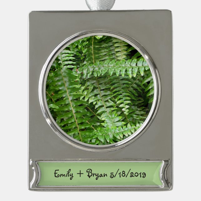 Fern Fronds I Green Nature Silver Plated Banner Ornament (Front)