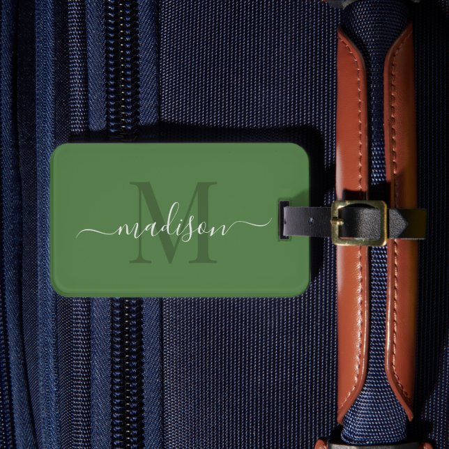 Fern Green Colour Custom Initial & Name  Luggage Tag (Front Insitu 4)