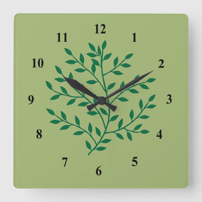 Fern green leaves foliage plant square wall clock (Front)