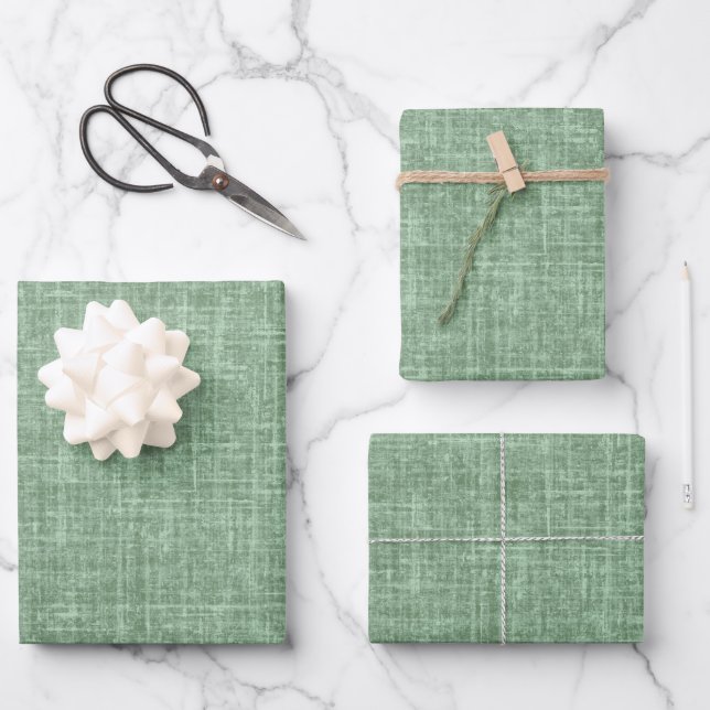 Fern Green Linen Wrapping Paper Sheet (Front)
