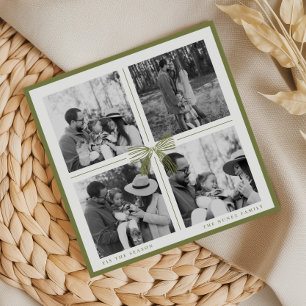 Fern Green Photo Collage Christmas Bow Holiday Card