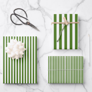 Fern Green & White Stripes Wrapping Paper Sheet