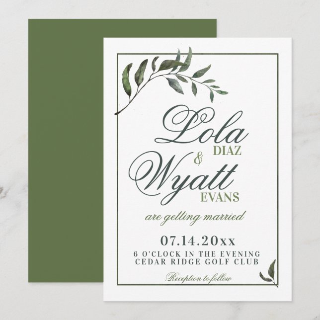 Fern Green Willow Branch Elegant Wedding Invitation (Front/Back)