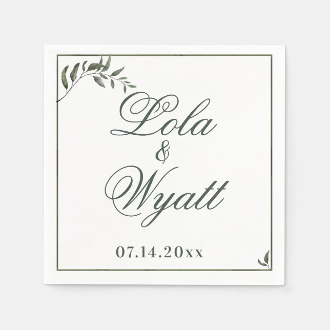 Fern Green Willow Branch Elegant Wedding Napkin (Front)