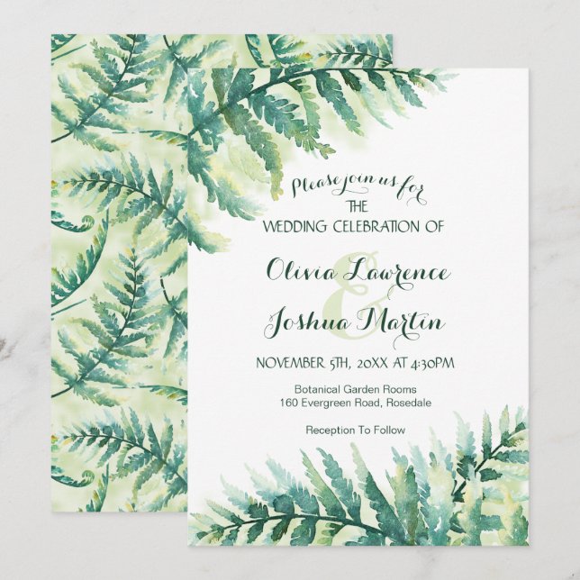 Fern Greenery Watercolor Wedding Invitation (Front/Back)