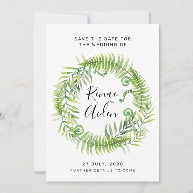 Fern Greenery Wedding Save the date, Tropical Save The Date (Front)
