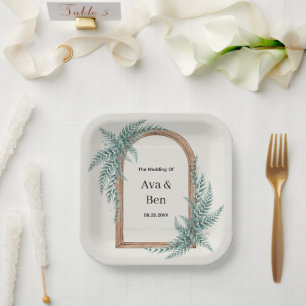 Fern Greenery Wooden Arch Wedding Paper Plate