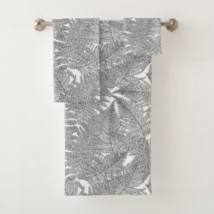 Fern in black and white bath towel set