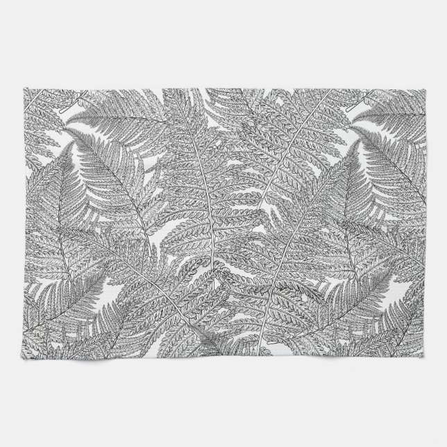 Fern in black and white tea towel (Horizontal)