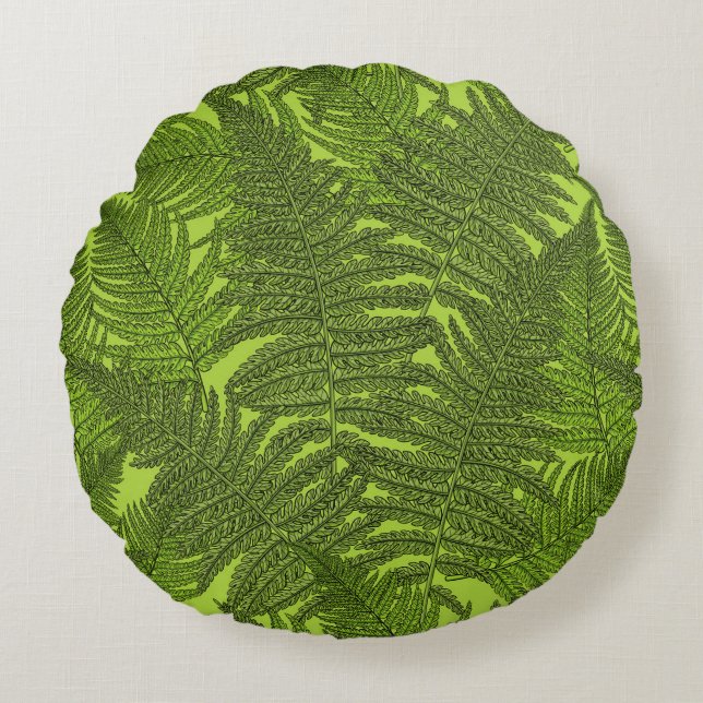 Fern in green round cushion (Front)