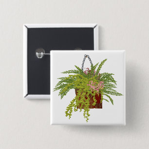 Fern Ivy Hanging Plant Botanical Illustration Art 15 Cm Square Badge