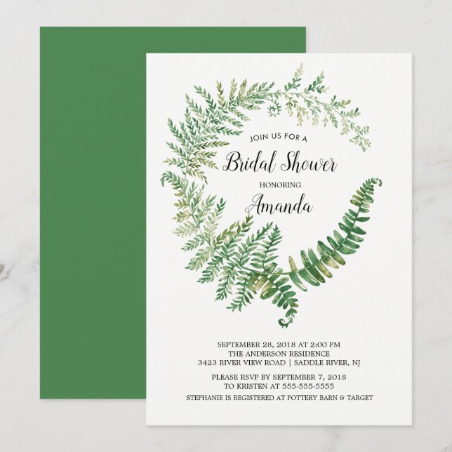 Fern Leaf Bridal Shower Invitation (Front/Back)