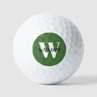 Fern Leaf | Elegant Black Name and White Initial Golf Balls