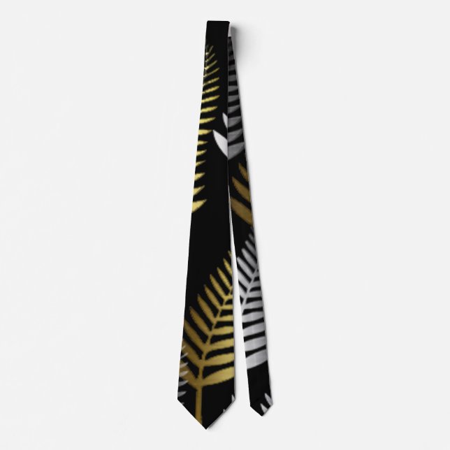 fern leaf gold silver Neck Tie (Front)