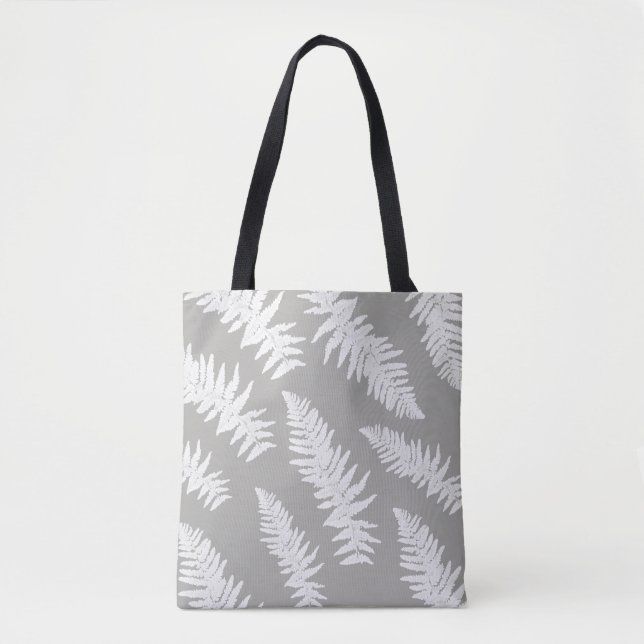 Fern Leaf Print Grey Tote Bag (Front)