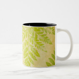 Fern Leaf Stamped Pattern Grungy Background Two-Tone Coffee Mug