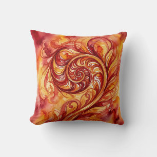 Fern Leaf Throw Pillow – Fire Red Watercolor