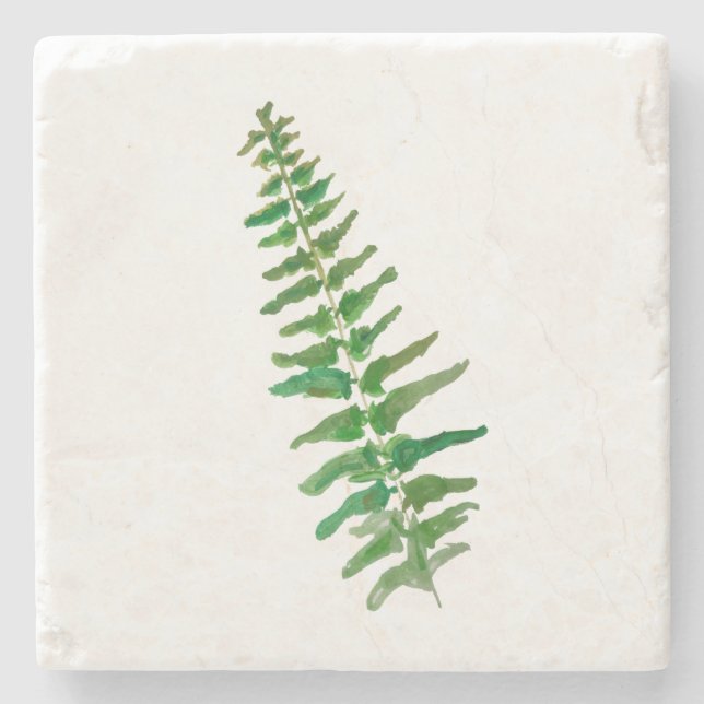 Fern Leaf Watercolor Marble Stone Coaster (Front)