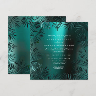 Fern Leafs Framed Crystals Teal Aquatic Luxury VIP Invitation