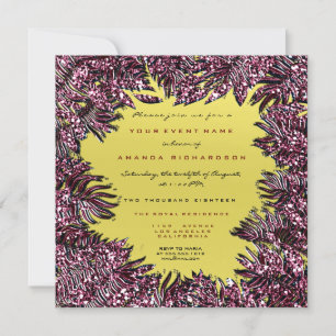 Fern Leafs Framed Metallic Burgundy Red Yellow Invitation