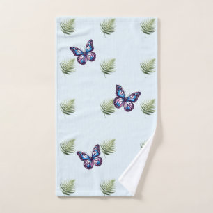 Fern Leaves and Butterflies  Hand Towel