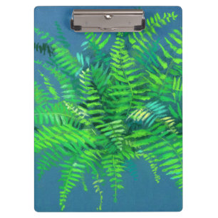 Fern leaves, floral design, greenery, blue & green clipboard