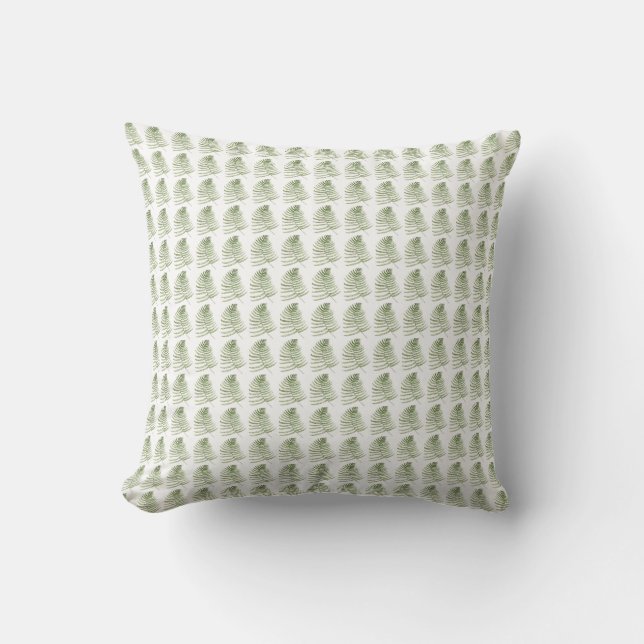 Fern leaves greenery pattern botanical watercolor cushion (Front)
