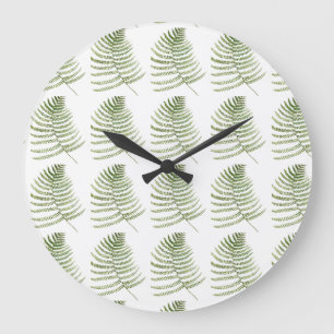 Fern leaves greenery pattern botanical watercolor large clock