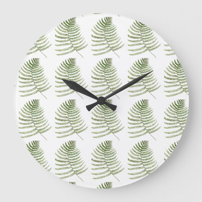 Fern leaves greenery pattern botanical watercolor large clock (Front)