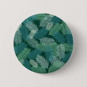 Fern leaves pattern on dark green 6 cm round badge