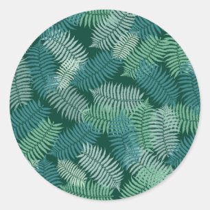 Fern leaves pattern on dark green classic round sticker